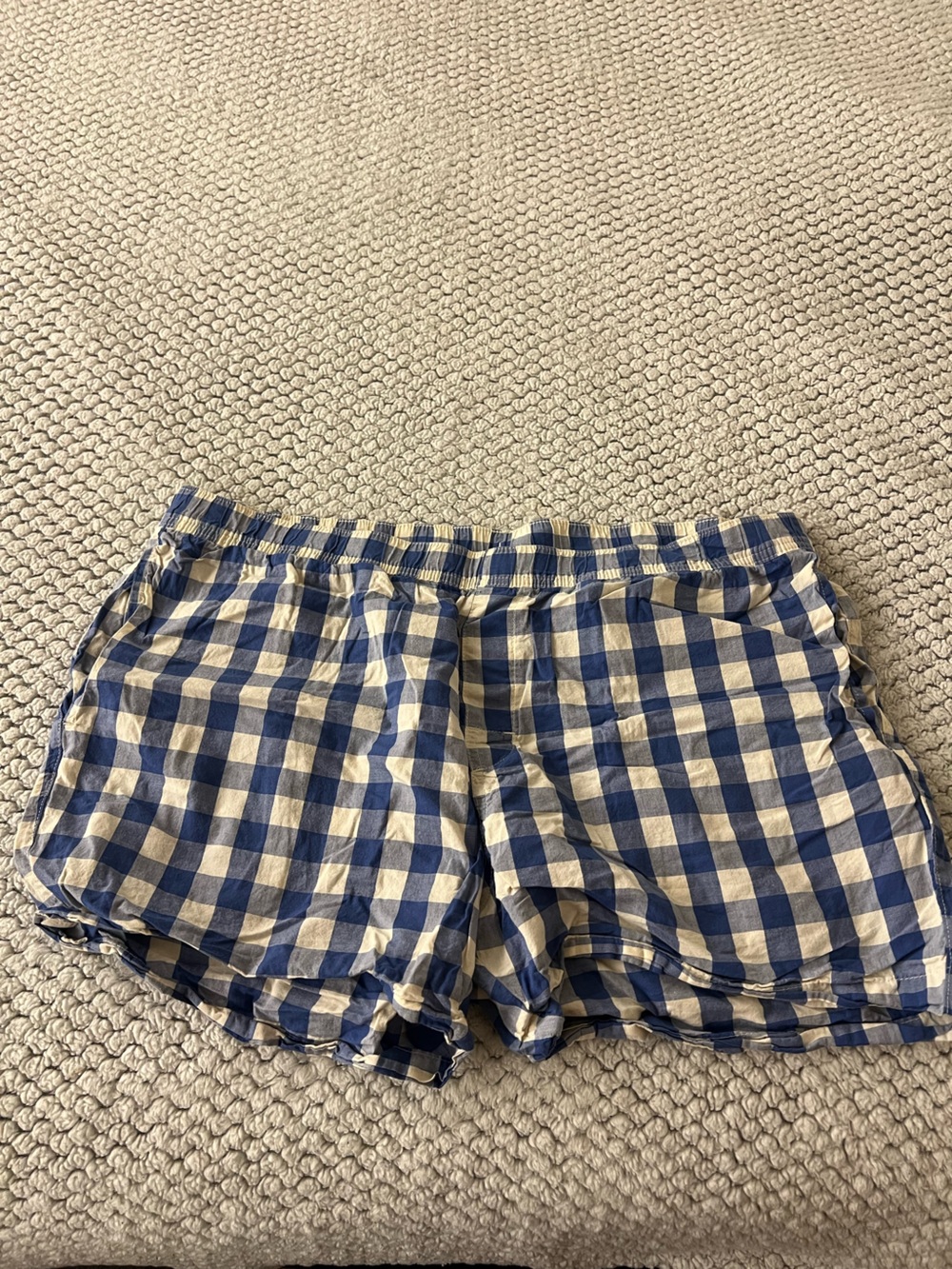 Blue and Cream Gingham Men’s Elastic-Waist Shorts